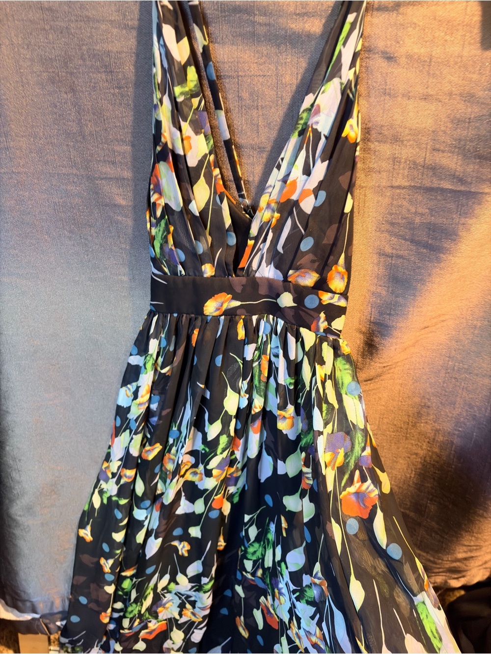 Meghan LA Black Strapless Floral Midi with Bright Multicolor Print